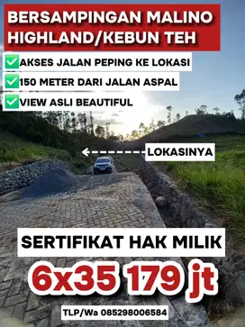 JUAL TANAH DI MALINO BERSERTIFIKAT HAK MILIK SAMPING KEBUN TEH 6x35