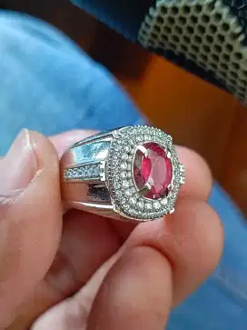 Cincin batu permata red ruby+memo