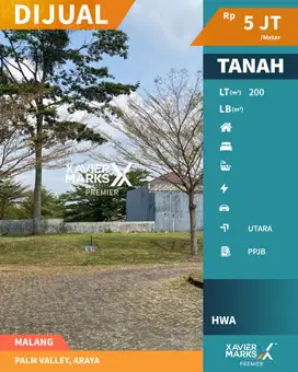 Dijual Tanah di Palm Valley Araya Malang Kawasan Elite , Dekat Binus