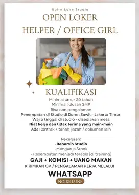 Loker Helper / Office Girls / Bebersih / ART Lowongan Kerja Jakarta