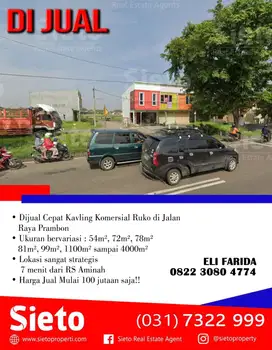 Dijual Murah Kavling Komersial Ruko di Jalan Raya Prambon