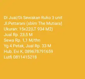 Di Jual Ruko 3 Petak, Jl.Pettarani, Mks