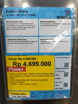 Kulkas Sharp 315L SJ-420GP-SD Bisa Cicilan Akulaku