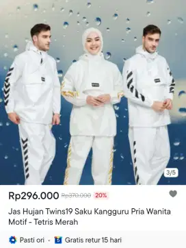 Jas Hujan Twins19 untuk Pria dan Wanita