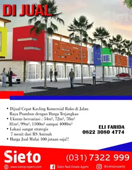 Dijual Cepat Kavling Komersial Ruko di Jalan Raya Prambon