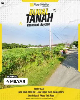 Dijual Tanah Strategis di Randusari, Boyolali - Zona Industri