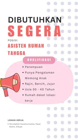 Dibutuhkan segera ! ART MOMONG + BEBERES