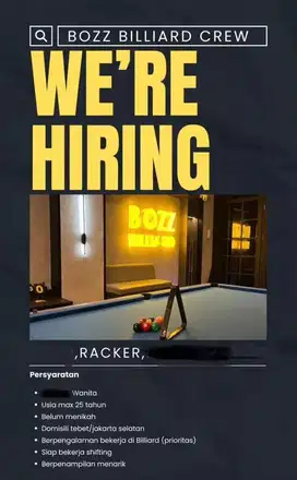 URGENT LOWONGAN KERJA RACKER BILLIARD