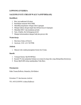 LOWONGAN KERJA BEKASI