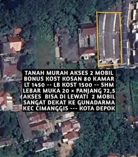 TANAH MURAH BONUS KOST KOSAN 80 KAMAR DI CIMANGGIS DEPOK