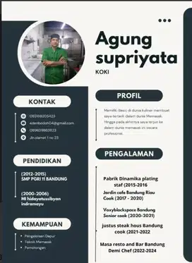 Mencari pekerjaan apapun . Mau di bidang kithen/dapur atau yang lainya