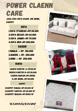 cuci sofa kasur/springbed karpet jok mobil dan lain lain