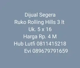 Dijual Segera Ruko Rolling Hills 3 lt di Tjg Bunga Makassar