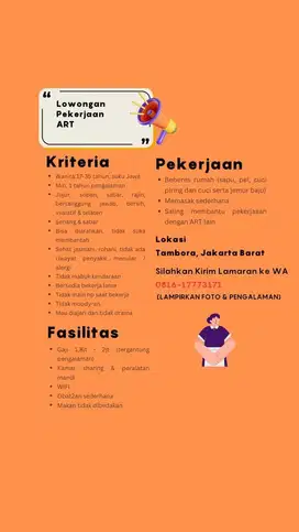 Lowongan art bebenah wilayah jakarta barat tambora