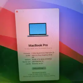 Macbook Pro 2020 Touchbar Ram 16 Ssd 512 Layar 15 inch Core I5 grey