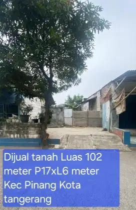 Dijual tanah kavling tangerang kota 102 meter