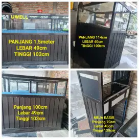 etalase rak toko counter kasir lemari kaca alumunium