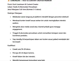 LOWONGAN — HOST & CONTENT CREATOR