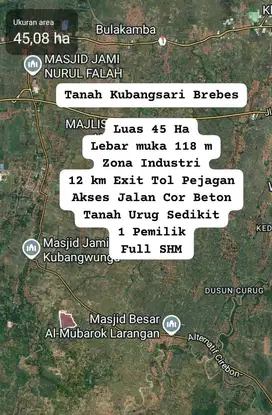Tanah zona industri Brebes murah strategis