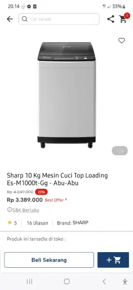 Sharp wash mach top loading 10 kg