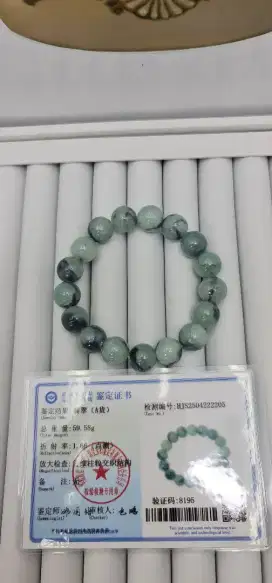 Giok Asli Grade A Bersertifikat gelang butir biru bercorak beads 12,8