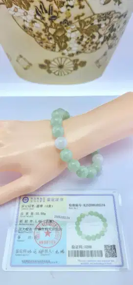 Giok Asli Grade A Bersertifikat gelang apple Green kombinasi bead 12,5