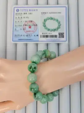 Giok Asli Grade A Bersertifikat gelang apple Green bercorak beads 14mm