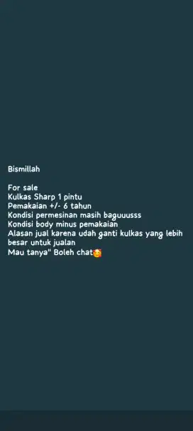 Jual kulkas second 1 pintu