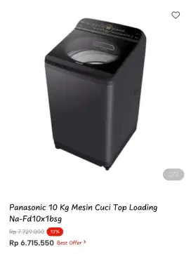 Panasonic 10 Kg Mesin Cuci Top Loadingg Na-Fd10x1bsg