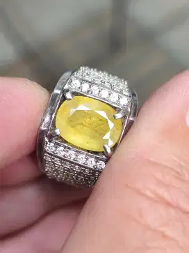 Batu Yellow safir sapphire 3.99 carat ring perak memo MGL yakut