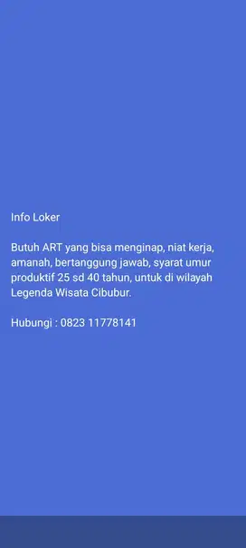 Butuh ART (menginap)