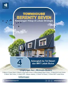 Serenity seven, cluster istimewa di pondok cabe, dekat tol jorr