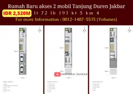 Rumah Baru Tanjung Duren Akses 2 Mobil