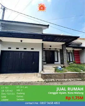 DI JUAL RUMAH  LOKASI CENGGER AYAM , LOWOKWARU KOTA MALANG DEKAT SUHAT