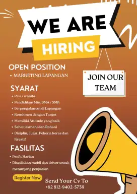 DICARI MARKETING DAN SALES LAPANGAN