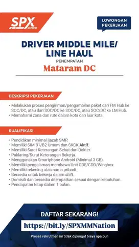 Driver Middle Mile Mataram DC
