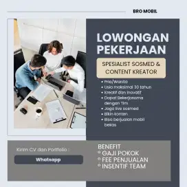 Lowongan kerja spesialist sosmed & content creator!