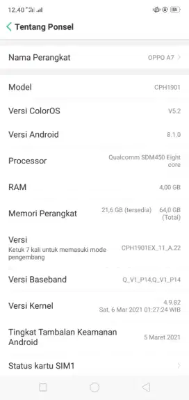 JUAL OPPO A7 RAM 4/64