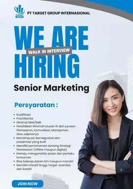 Dibutuhkan senior marketing untuk perusahaan media social dan export