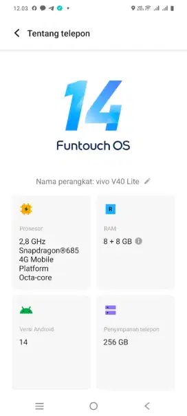 Jual vivo v40 lite ram 8+8/256 4g mulus gres