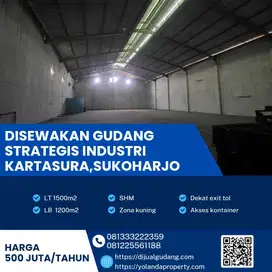 Disewa Gudang Zona Industri Strategis Kartasura,Sukoharjo Luas 1500m