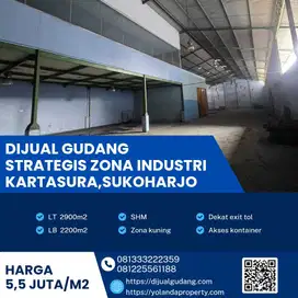 Dijual Cepat  Gudang Zona Industri Lokasi Kartasura,Sukoharjo 2900m2