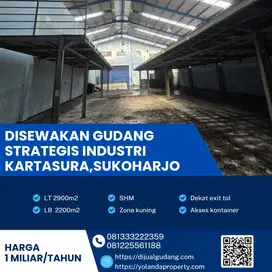 Disewakan Gudang Industri Strategis Kartasura,Sukoharjo Luas 2900m2