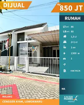 Harga BU Dijual Rumah Minimalis di Cengger Ayam Lowokwaru Malang
