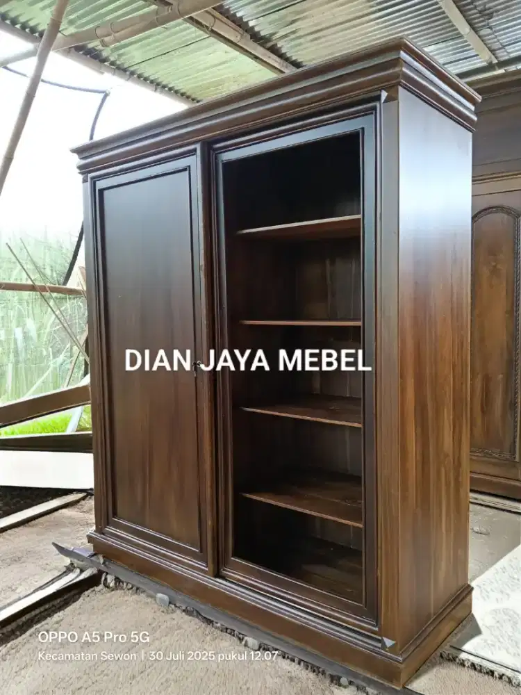 lemari sliding minimalis jati