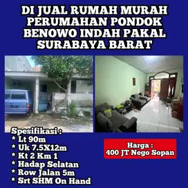 Rumah Di Jual Perumahan Pondok Benowo Indah Pakal Surabaya  Jual Murah