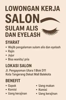 LOWONGAN NAIL DAN EYELASH TERAPIS URGENT