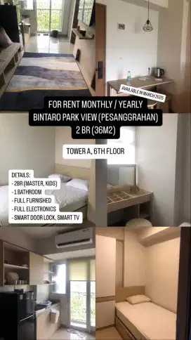 Disewakan Apartment  Bintaro Park View 2 Bedroom fully furnished