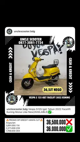 Vespa S125 Iget Tahun 2022 Facelift Kuning
