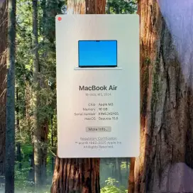 Macbook Air M3 layar 15 Inch Ram 16 Ssd 256 lengkap full set Starlight